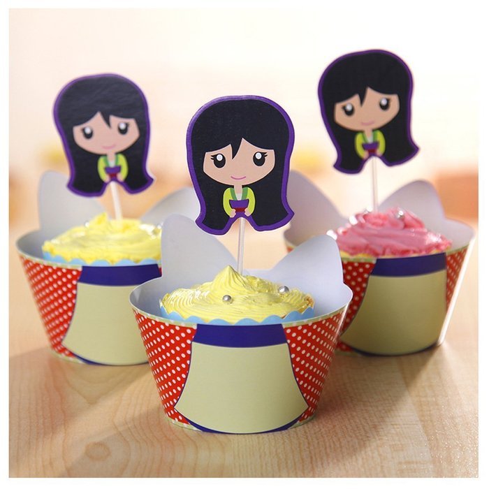 Broadmix Princess Collection Cupcake Wrappers and Toppers Set of 12 for Girls Baby Girls Barbie N6