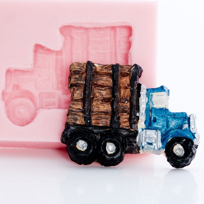Small Log Truck Silicone Mold Food Safe Fondant, Resin, Polymer Clay Mold. Flexible easy to use. Jewelry, Craft... N5