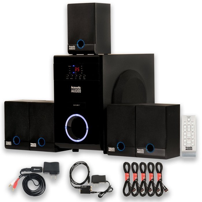 Acoustic Audio AA5817 800W 5.1 Speaker System with Bluetooth, Optical Input and 5 Extension Cables AA5817BD-5 N2