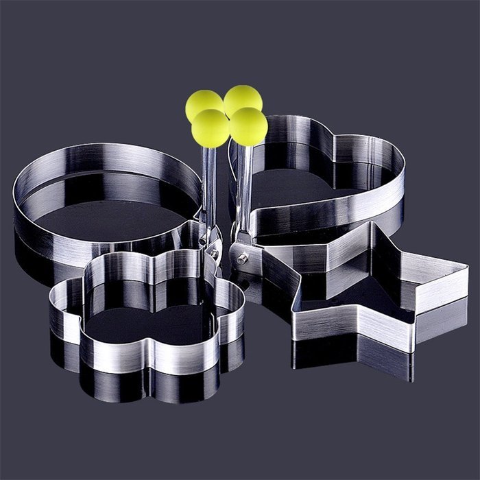 Neon&reg; 5PCS Stainless Steel Fried Egg Mold Pancake Mold Kitchen Tool Pancake Rings with Oil Brush N6