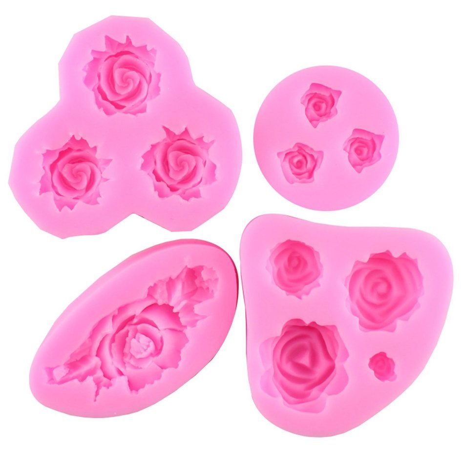 BING CUI Silicone Rose Flower Cake Decorating Mold with Box, Set of 4 N2