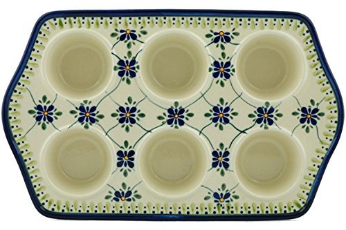 Polish Pottery Muffin Pan 14-inch Gingham Trellis N2