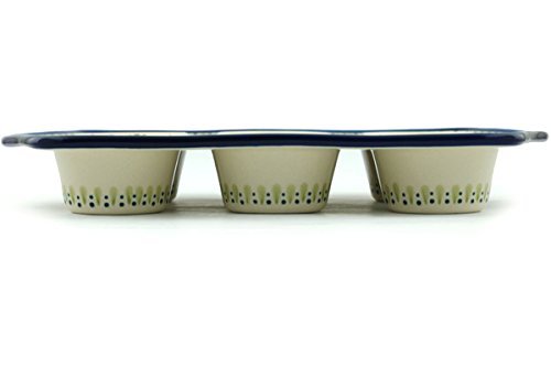 Polish Pottery Muffin Pan 14-inch Gingham Trellis N3
