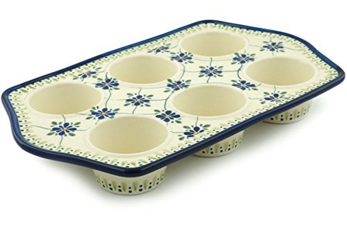Polish Pottery Muffin Pan 14-inch Gingham Trellis N4