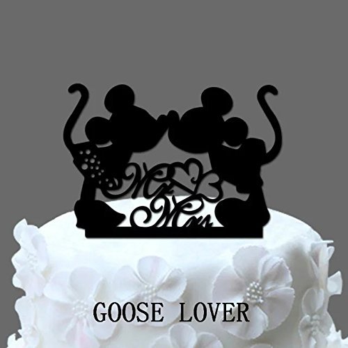 GOOSE LOVER(TM) 2 Mice Silhouette Cake Topper, Mr And Mrs Wedding Cake Topper With Heart Decor, Cartoon Wedding... N4