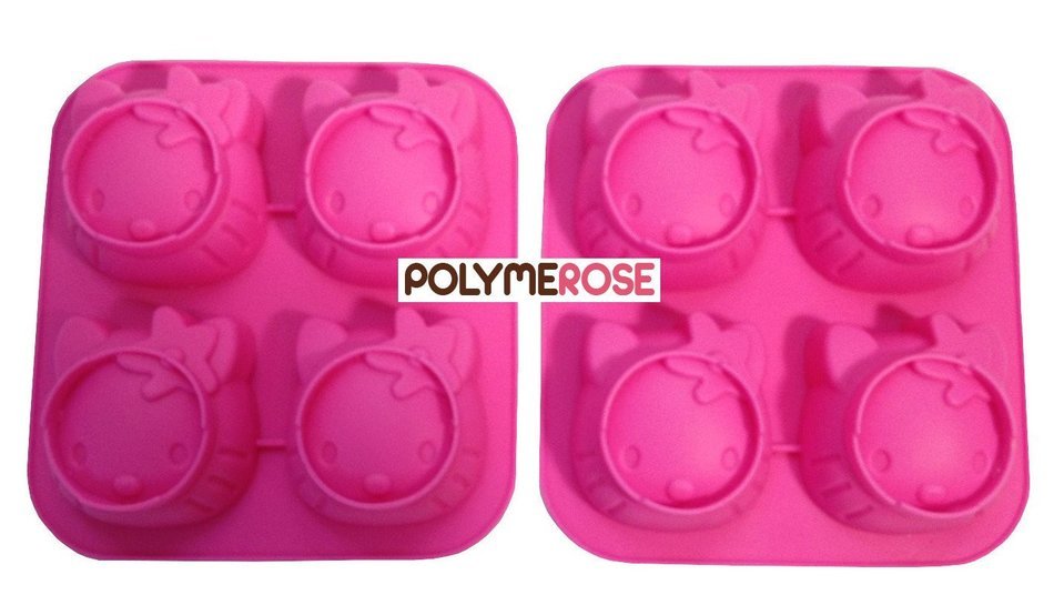 SET OF TWO HELLO KITTY Molds Pans for Candy, Desserts, Soaps and Crafts. (4 Cavity Each; 8 Cavity Total) Silicone...