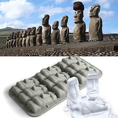 Sher Easter Island Moai Ice Mould Silicone Ice Cubes Tray Pudding Jelly Mold (Random Color)
