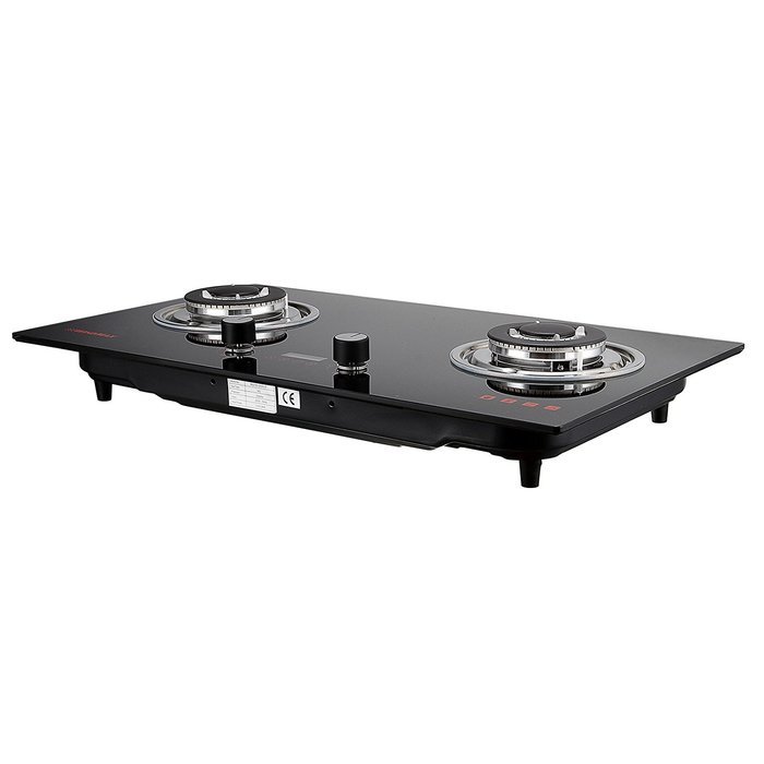 Windmax 30" Black Tempered Glass 2 Burners Built-in Fixed NG / LPG Gas Cooktops with Time Set Function N6