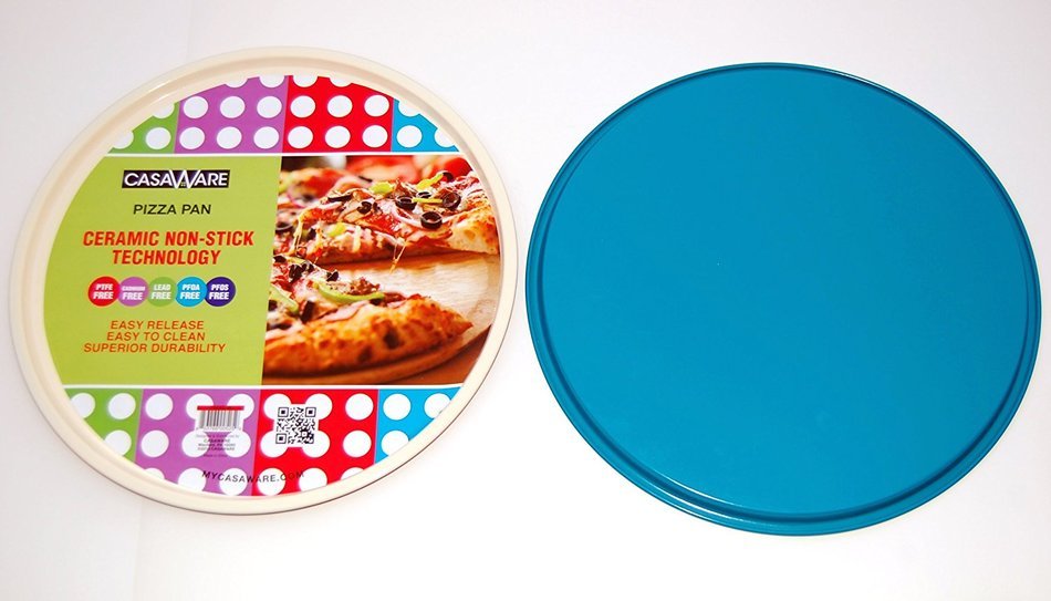 casaWare Ceramic Coated NonStick 13.5-Inch Pizza Pan (Cream/Red) N2