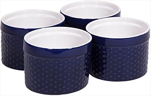 Home Essentials 68644 Mini Stoneware Hobnail Cobalt Ramekins 6 oz, Set of 4