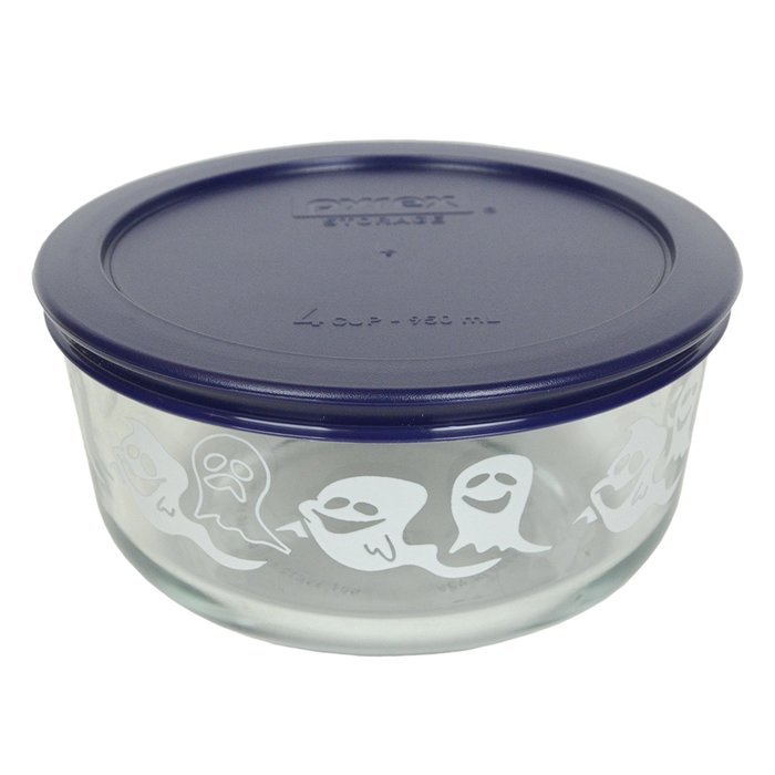 Pyrex 7201 4 Cup Ghost Glass Bowl and 7201-PC Navy Blue Lid N2
