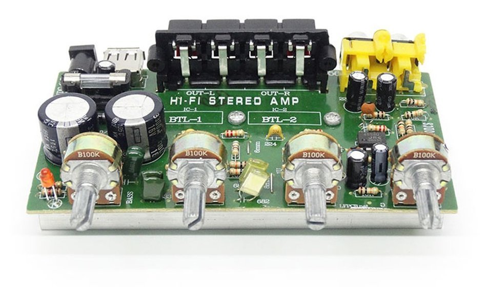 Qianson 12V Car Hifi Stereo Amplifier Board Treble Bass Volume Tone Module 25W x2 with USB Charging N4