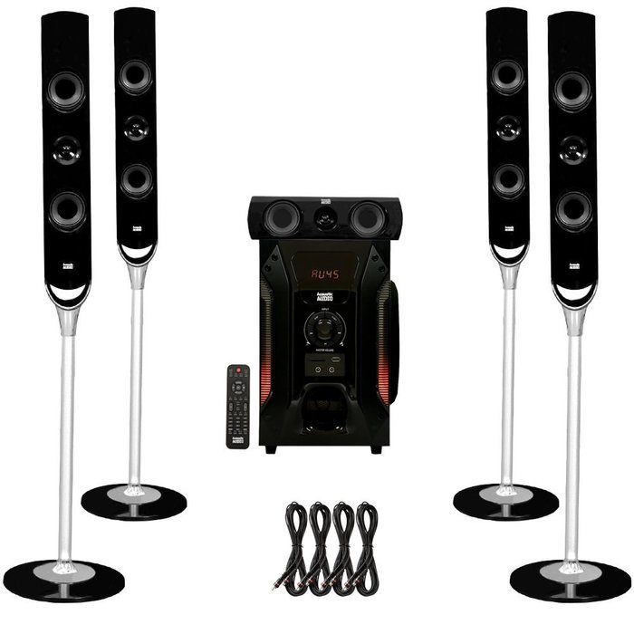 Acoustic Audio AAT1000 Tower 5.1 Home Speaker System with Powered Sub and 4 Extension Cables