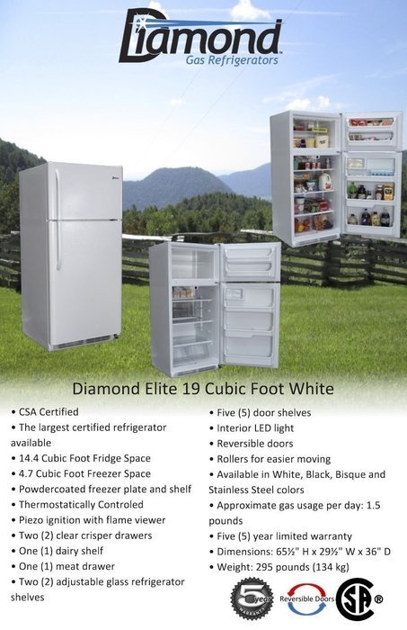 New Diamond Elite 19 Cu Ft Gas LP Propane White Top Freezer Refrigerator N2