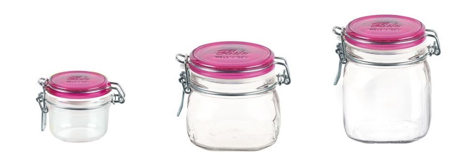 Bormioli Rocco: 3 "Fido" Jars (Assorted Capacity), FUCHSIA Lid [ Italian Import ]
