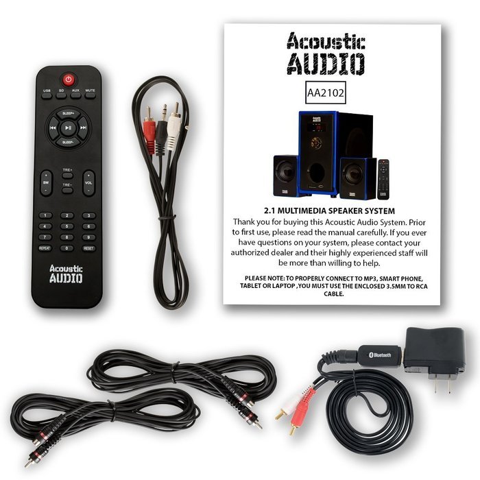 Acoustic Audio AA2102 Home 2.1 Speaker System with Bluetooth USB and 2 Extension Cables for Multimedia N2