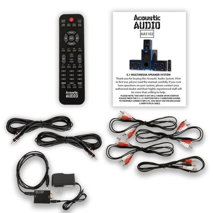 Acoustic Audio AA5102 Home Theater 5.1 Speaker System with Optical Input and 2 Extension Cables N2