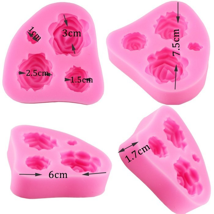 4 Size Roses Flower Silicone Fimo Chocolate Sugarcraft Fondant Molds N6
