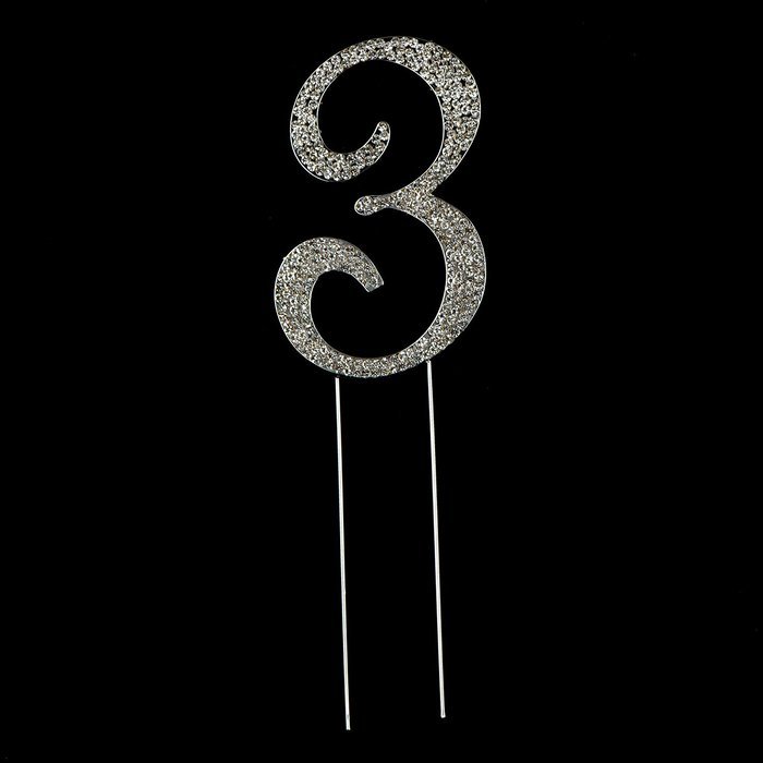 Number 7 Cake Topper, Birthday or Anniversary Party Decoration, Rhinestone Metal Top (7) N37