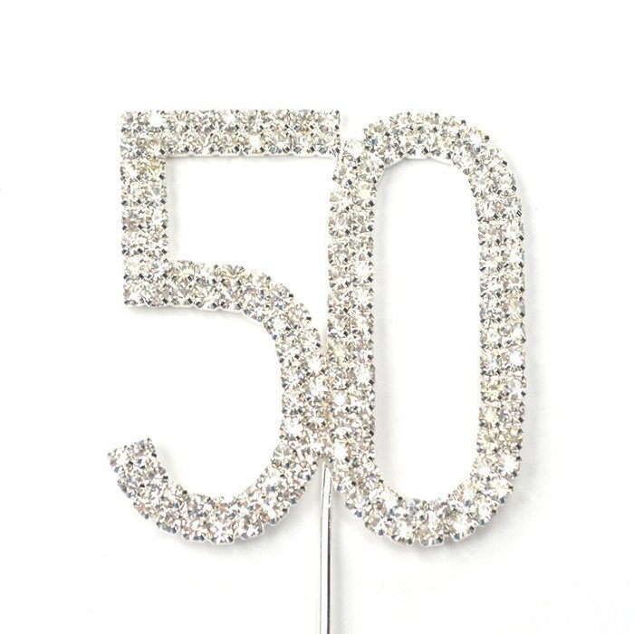 La Tartelette Rhinestone Crystal Silver Cake Topper Number 50 Birthday 50th Anniversary N2