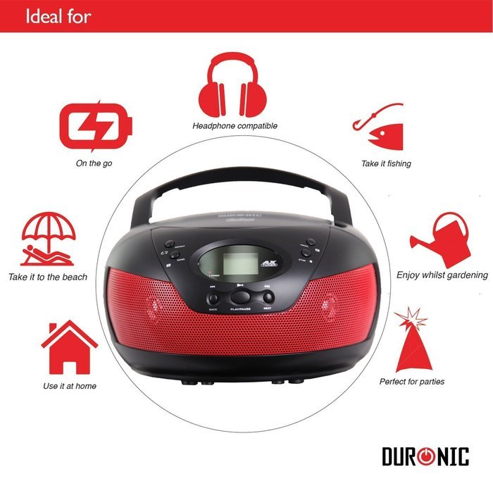 Duronic RCD008/RD Portable Compact Boombox CD Player with FM Radio -Red N3