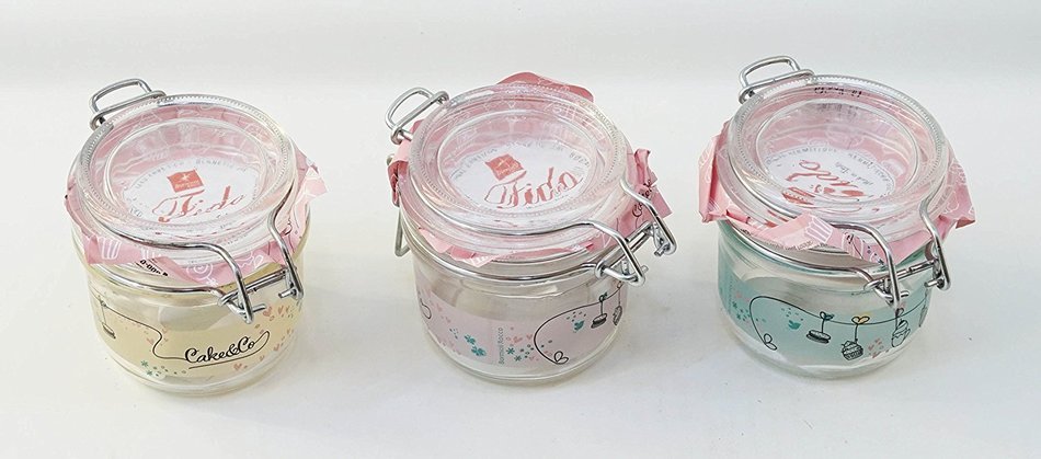 Bormioli Rocco: "Cake & Co." Jars, "Fido" Line, Three Colours (Green, Pink, Yellow) 6.76 Fluid Ounces (200ml)...