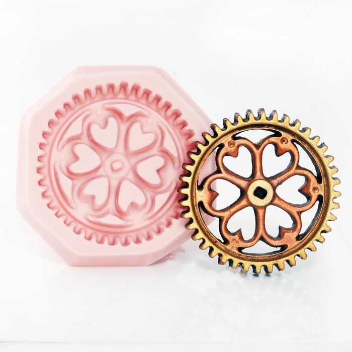 Large Steampunk Gear Silicone Mold Easy To Use Flexible Silicone Food Safe Fondant, Chocolate, Candy, Resin, Polymer... N6