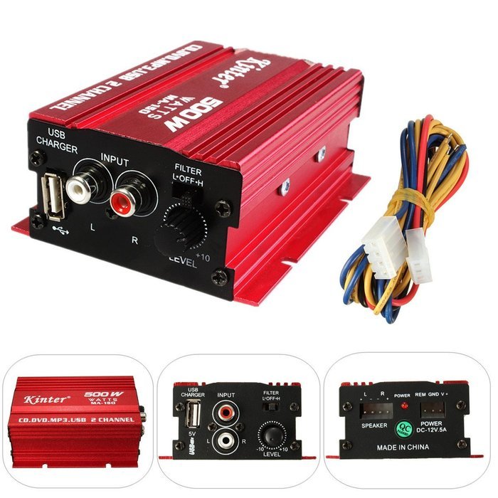 ELEGIANT 500W Mini Hi-Fi 2CH Amplifier Booster Radio MP3 Stereo with Power Cable for Car Motorcycle Home N5