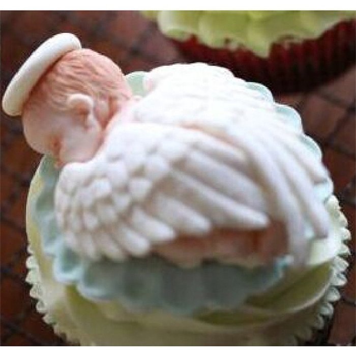 FLY 2PCS Sleeping Baby And Angel Wing Types Silicone Cake Mold,Pink N4