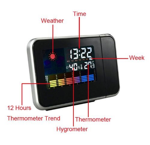 Digital Weather LCD Projection Snooze Alarm Clock Color Display w/ LED Backlight N8