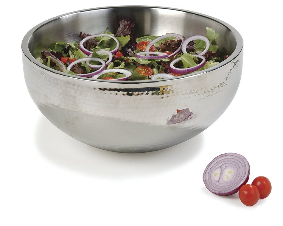 Carlisle 609204 Stainless Steel Dual Angle Bowl, 9.5 qt. Capacity, 6.5" Height, Hammered Finish (Case of 2)