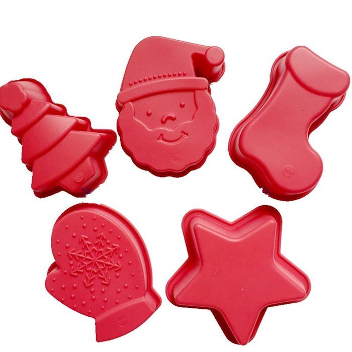 New Style Novelty Silicone Cake Mold Bakeware Color red (set of 5pcs, Christmas Style) Cake Pan of