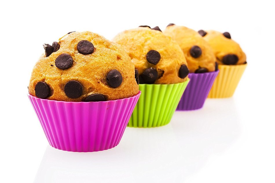 Kithtensils Premium Silicone Baking Cups - set of 12 Reusable Cupcake Liners / Muffin Cups in 6 Beautiful Colors N2