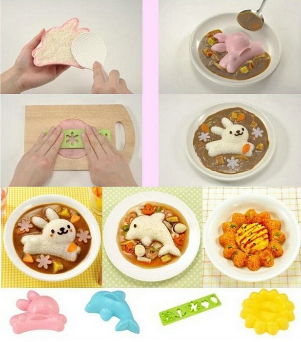 Gracelife Rice Ball Onigiri Mold Mould with Nori Punch Kits Sushi Plates Maker Small Pastry Molds (D-4moldsin) N3