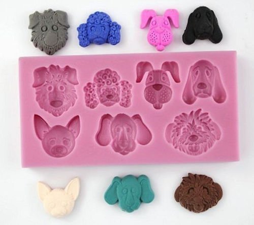 Baking Mold Animal Square 3D Mini Shape Dog Faces 7 Cavity Pink Silicone Mold for Fondant Gum Paste Chocolate... N6
