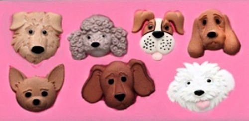 Baking Mold Animal Square 3D Mini Shape Dog Faces 7 Cavity Pink Silicone Mold for Fondant Gum Paste Chocolate... N7