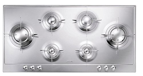 Smeg PU106 39" Piano Design Gas Cooktop, 6 Burners, Polished, Stainless Steel