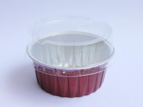 10x Premium Aluminum Baking Cups with Lids for Desserts Pudding Mousse Custard (Red) N3
