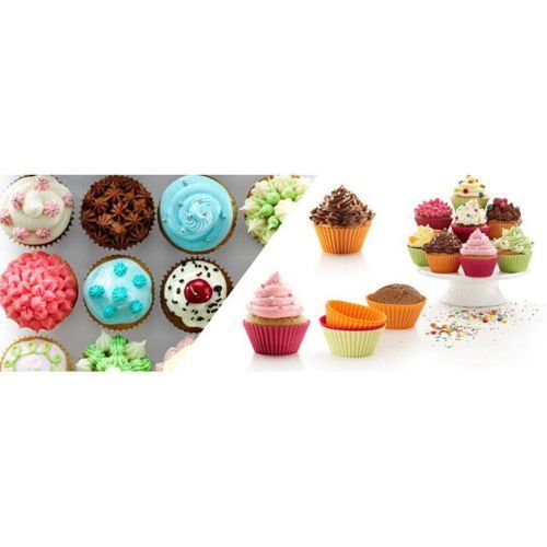 12PCS Soft Silicone Cake Muffin Chocolate Cupcake Bakeware Baking Cup Mold Mould N5