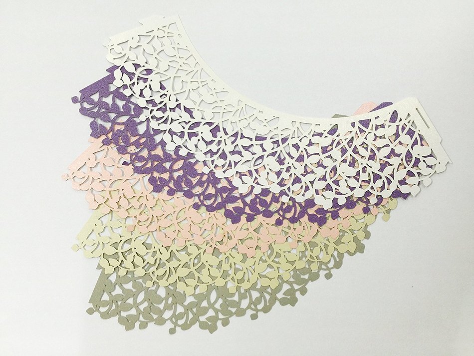 HUAL Cupcake Wrappers 50 Filigree Artistic Bake Cake Paper Cups Small leaves Lace Laser Cut Liner Baking Cup Muffin... N6