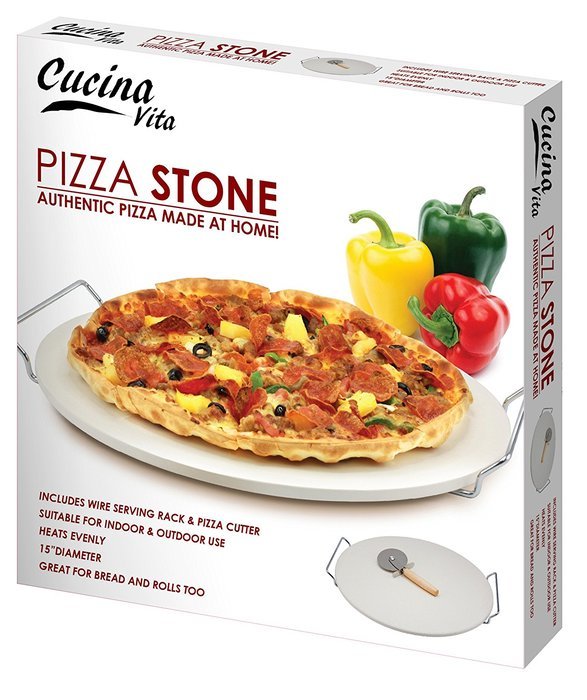15 Inch Pizza Cooking Stone Make Your Own Pizza with Wire Serving Rack and Pizza Cutter N2