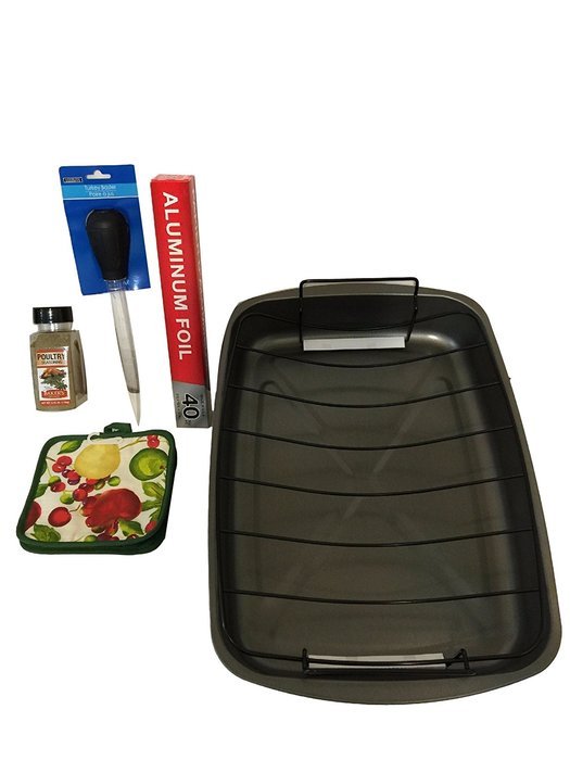 Roasting Pan Cookware Holiday Dinner with Free Poultry Seasoning, Foil, Meat Baster, Pot Holders