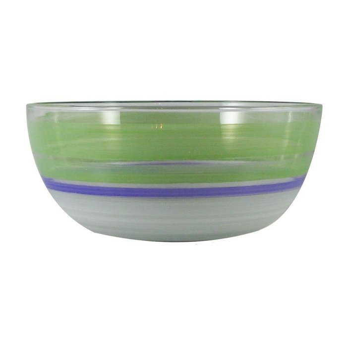 Golden Hill Studio 11" Serving Salad Bowl Hand Painted in the USA by American Artists-Retro Cottage Stripe Orange... N6