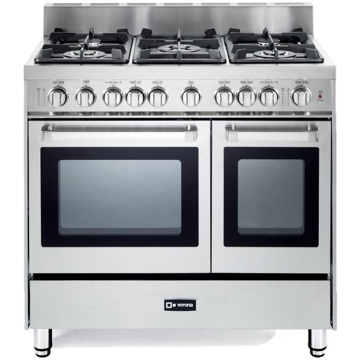 Verona VEFSGG365NDSS 36" Pro-Style Gas Range with 5 Sealed Burners 2 Turbo-Electric Convection Ovens Manual Clean...