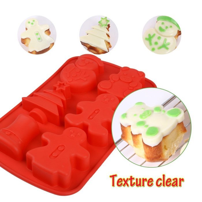 inkint 6 Capacity Silicone Fondant Cake Mold Christmas Trees Snowmen Bell Bear Shape Cake Pudding Chocolate Making... N6