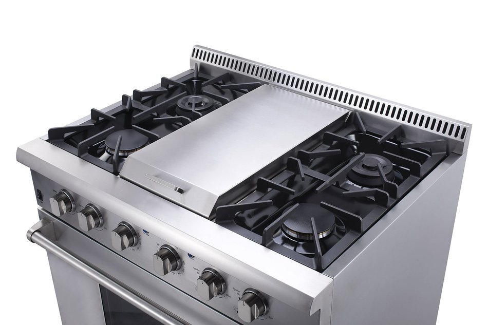 Thorkitchen HRG3617U 36" Gas Range with 5.2 cu. ft. Oven, 4 Burners, Griddle,Convection Fan, Stainless Steel N2