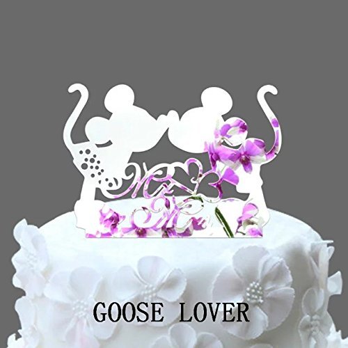 GOOSE LOVER(TM) 2 Mice Silhouette Cake Topper, Mr And Mrs Wedding Cake Topper With Heart Decor, Cartoon Wedding... N5