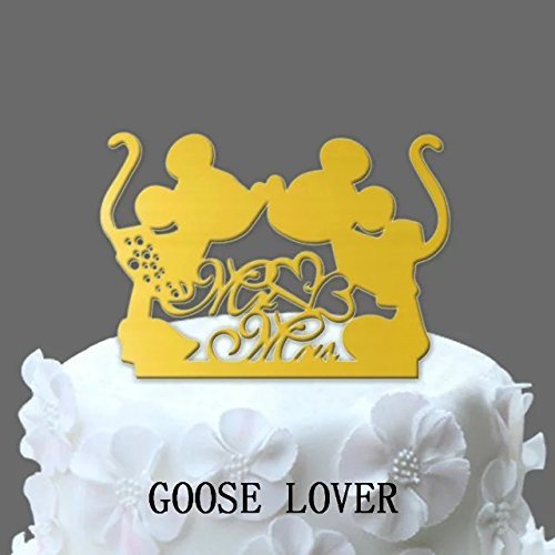 GOOSE LOVER(TM) 2 Mice Silhouette Cake Topper, Mr And Mrs Wedding Cake Topper With Heart Decor, Cartoon Wedding... N6