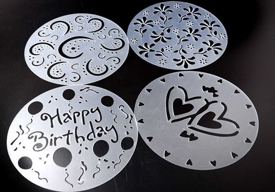 Lautechco 4Pcs/Set DIY Birthday Cake Spray Mold Decorating Heart Flower Screen Printing Film Coffee Tiramisu Decorating... N3
