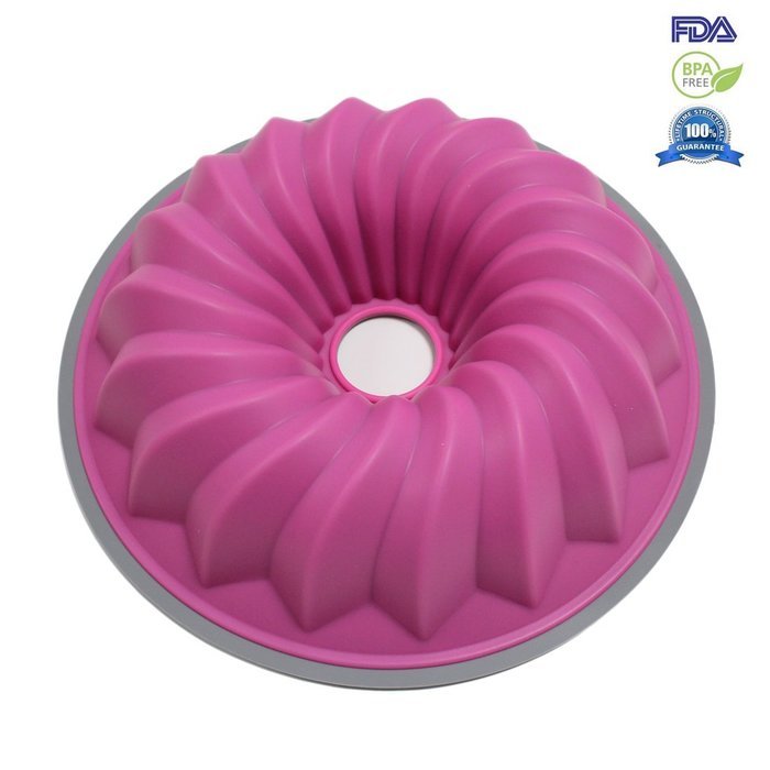 Trustworthy Buy 10-Inch Slicone Pastry Baking Kouglof Mold Pan, Savarin Bundt Pan - Rose Pink N3